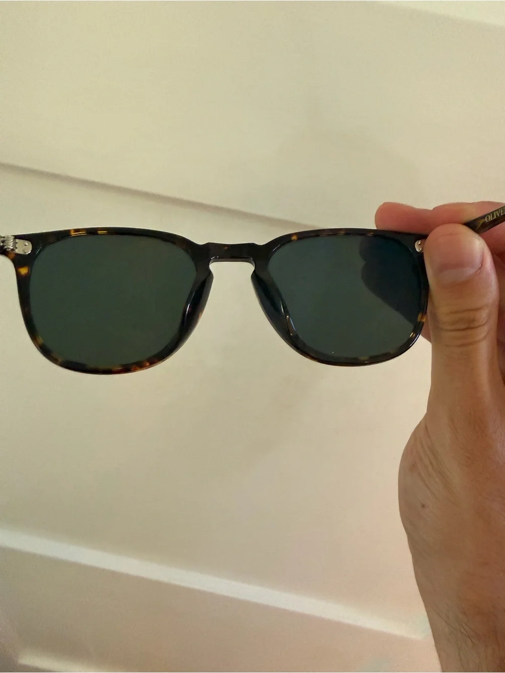 Oliver Peoples Tortoiseshell Sunglasses with Dark Green Lenses